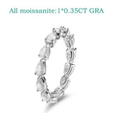 Terrific 3*5mm Pear Cut VVS1 D Colour Moissanite Diamonds Eternity Silver Ring