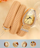 New Luxury CZ Diamond Inlaid Snake Shaped Fashion Quartz Leather Women's Bracelet Watches