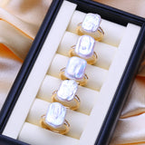 Irregular Big Baroque Natural Pearl Gold AAA Zircon Diamonds Silver Colour Rings