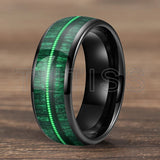 Dome Polishing Inlaid Green Wood Guitar String 6/8mm Men's Women's Tungsten Rings