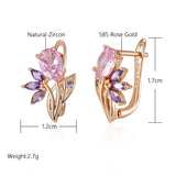 14K Gold Filled Purple AAA Zircon Crystals Flower Drop Earrings Trendy Jewellery