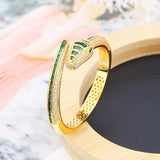 Designer Collection Rectangle Zircon Diamonds Gold Color Snake Serpent Snakelike Open Bangle Bracelet Ladies Watches