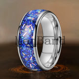 True Blue Galaxy Opal Inlaid Dome Polished 4MM 6MM 8MM Tungsten Men Women Rings