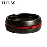 Black Dome Brushed Middle Groove Embedded With Red Fishing Line 6mm 8mm Tungsten Ring