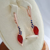 14K Filled Gold Luxury Blue Red Tassel Oval AAA Zircon Crystals Elegant Dangle Earrings