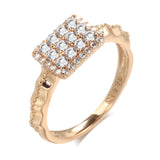 14K Filled Gold Full Inlay AAA Zircon Diamonds Rectangle Base Irregular Wave Circle Rings