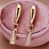 14K Rolled Gold  Flawless Smooth Hollow AAA White Zircon Diamonds  Long Drop Earrings