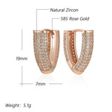 New Luxury V Shape 14K Rolled Rose Gold Full AAA Zircon Diamonds Hoop Earrings - Vintage Deasign Jewellery