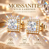 GRA Certificate 0.5~2.0ct Princess Cut Moissanite Diamonds Stud Silver Earrings