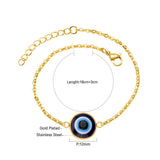 Blue Evil Eye CZ Charm Bracelets - Gold Colour Stainless Steel Drop Water Double Layer Cuban Link Jewellery - The Jewellery Supermarket