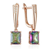 Amazing 14K Rolled Rose Gold Square Colorful AAA Zircon Crystals Long Drop Earrings - Luxury Fashion Jewellery