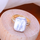 Irregular Big Baroque Natural Pearl Gold AAA Zircon Diamonds Silver Colour Rings