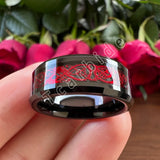 Red Opal Dragon Inlay Superior 8MM Mens Womens TungstenEngagement Wedding Rings