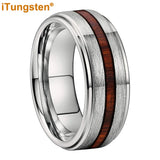 Different Wods Inlay Stepped Unique Brushed Finish Tungsten Wedding Rings
