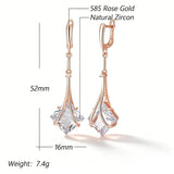 14 Karat Gold Filled Square White AAA Zircon Crystal Dangle Earrings Vintage Jewellery