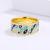 Classic Wide Gold Ring Blue Epoxy Handmade Enamel Small Fish Shape Ring