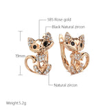 Cute Kitten 14K Rolled Gold AAA Zircon Diamonds Earrings Daily Fine Jewellery