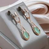 Adorable 14K Rolled Gold Emerald Green Long Drop AAA Zircon Crystal Earrings