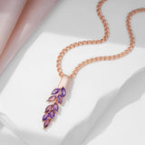 14K Rolled Gold Drop Purple AAA Zircon Crystals Leaf-Shaped Fashion Luxury Necklace