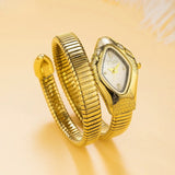 New Luxury Top Fashion Brand Snake Design Gold Colour Stainless Steel Bracelet Quartz Ladies Wristwatches