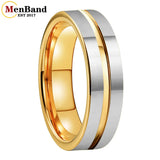 Flat Brushed Polishing Center Groove 6mm Wedding Engagement Gold Tungsten Rings
