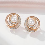 Dazzling Pearl Drop Earrings For Women Filled 14K Rose Gold with AAA Cubic Zirconia Diamonds Bride Wedding Jewellery