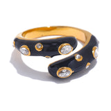 18K Gold Plated Multicolour Enamel AAA Zircon Diamonds Stainless Steel Adjustable Ring
