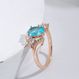 Shiny Blue Oval  Peach Heart Cutting Filled 14K Rose Gold AAA Zircon Crystals Rings For Women, Luxury Jewellery
