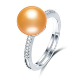 Superb Real Cultured Pearl Sterling Silver AAA Zircon Diamonds Adjustable Rings
