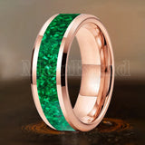 Green Opal Inlay Beveled Polished 6/8mm  Silver/Gold/Blue/Black Tungsten Rings