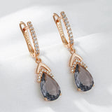 14 Karat Filled Gold Shiny Grey AAA Zircon Crystal Drop Earrings For Women Fine Jewellery