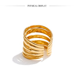 18K Gold Plated Stainless Steel Layered Wide Geometric Charm Open Ring Fashion Jewellery