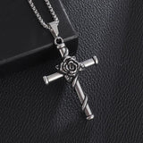 Sexy Rose Wrapped Cross Stainless Steel Pendant Necklace - Men's Art Thorn Rose Design Sense Jewellery - The Jewellery Supermarket