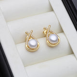 Cross-Over Design Multicolour Real Pearl AAA Zircon Diamonds Stud Earrings