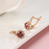 Luxury Rolled 14K Rose Gold Full White and Round Red AAA Zircon Women's lock Earrings Personality Jewellery