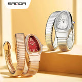 New Light Luxury Serpentine Quartz Rhinestone Embellished Bracelet Watch