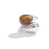 18K Gold Plated Stainless Steel Fashion Imitation Pearl or Tiger Eye Water Drop Elegant Ring