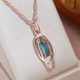 14K Gold Filled Trendy AAA Oval Blue Zircon Crystal Double Geometric Pendant Necklace