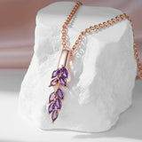 14K Rolled Gold Drop Purple AAA Zircon Crystals Leaf-Shaped Fashion Luxury Necklace