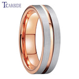 New Rose Gold Colour With Brushed And Center Groove Finish Comfort Fit 6MM Tungsten Rings for Men Women - The Jewellery Supermarket