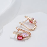 14 Karat Rolled Gold Water Drop Pink AAA Zircon Crystals Stud Earrings Fashion Jewellery