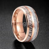 Polished Bevel Edges Deer Antler, Meteorolite Inlay 6/8mm Tungsten Carbide Rings