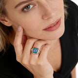 14 Karat Rolled Gold Square Blue AAA Zircon Crystal High Quality Daily Big Ring for Women