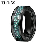 Green Crushed Crystal Inlay 6mm 8mm Gold Tungsten Carbide Rings for Men Women