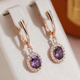 New Fashion Luxury 14K Filled Rose Gold AAA Zircon Diamonds Purple Dangle Pendant Women Quality Earrings