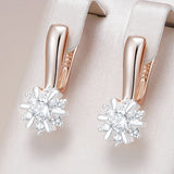 14 Karat Rolled Gold Shiny AAA Zircon Diamonds Crystal Flower Dangle Earrings For Women
