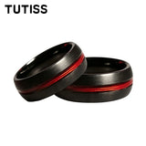 Black Dome Brushed Middle Groove Embedded With Red Fishing Line 6mm 8mm Tungsten Ring