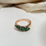 14K Filled Gold Vintage Green AAA Zircon Crystals Leaf Luxury Rings For Women