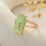 14 Karat Filled Gold Fog Green Square AAA Zircon Crystal High Quality Rings For Women