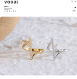 18K Gold Plated Unique Stainless Steel Geometric AAA Zirconia Diamonds Twisted Chic Ring